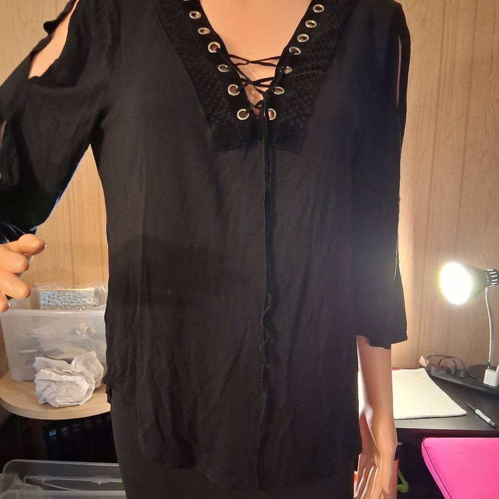 Penelope Black Lace-Up Women's Top